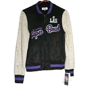 Alyssa Milano NFL Super Bowl 52 Minnesota BLK  Womens Jacket Eagles Patriots S